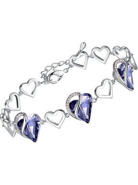 Women's Blue Heart Brass  Healing Stone Crystal Healing Stone Crystal Bracelet